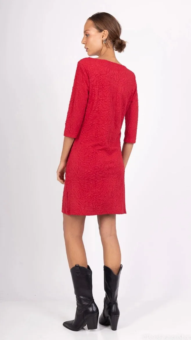 5-A2073 Red Floral Embossed Shift Dress