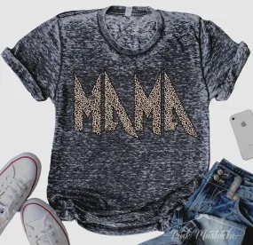 Acid Wash Leopard Rocker Mama Tee/ Mom Life/ Acid Washed Tees/