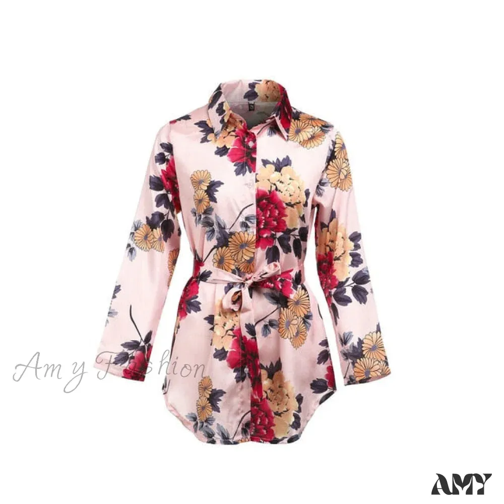 Amy Fashion - Ladies Print Floral Long Sleeve Loose Short Mini Dresses