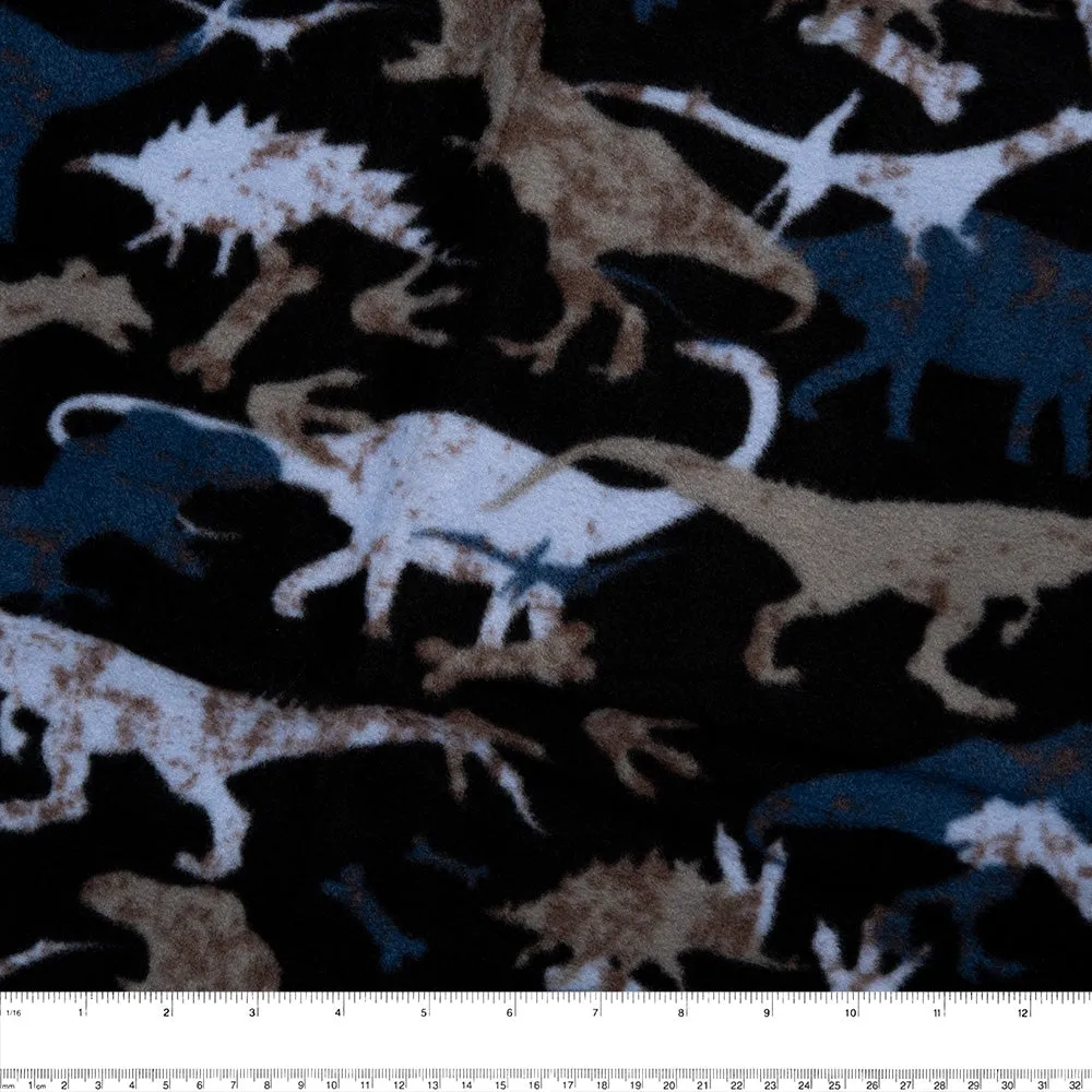 Anti Pill Fleece Print - FRESH - Dinosaur - Black