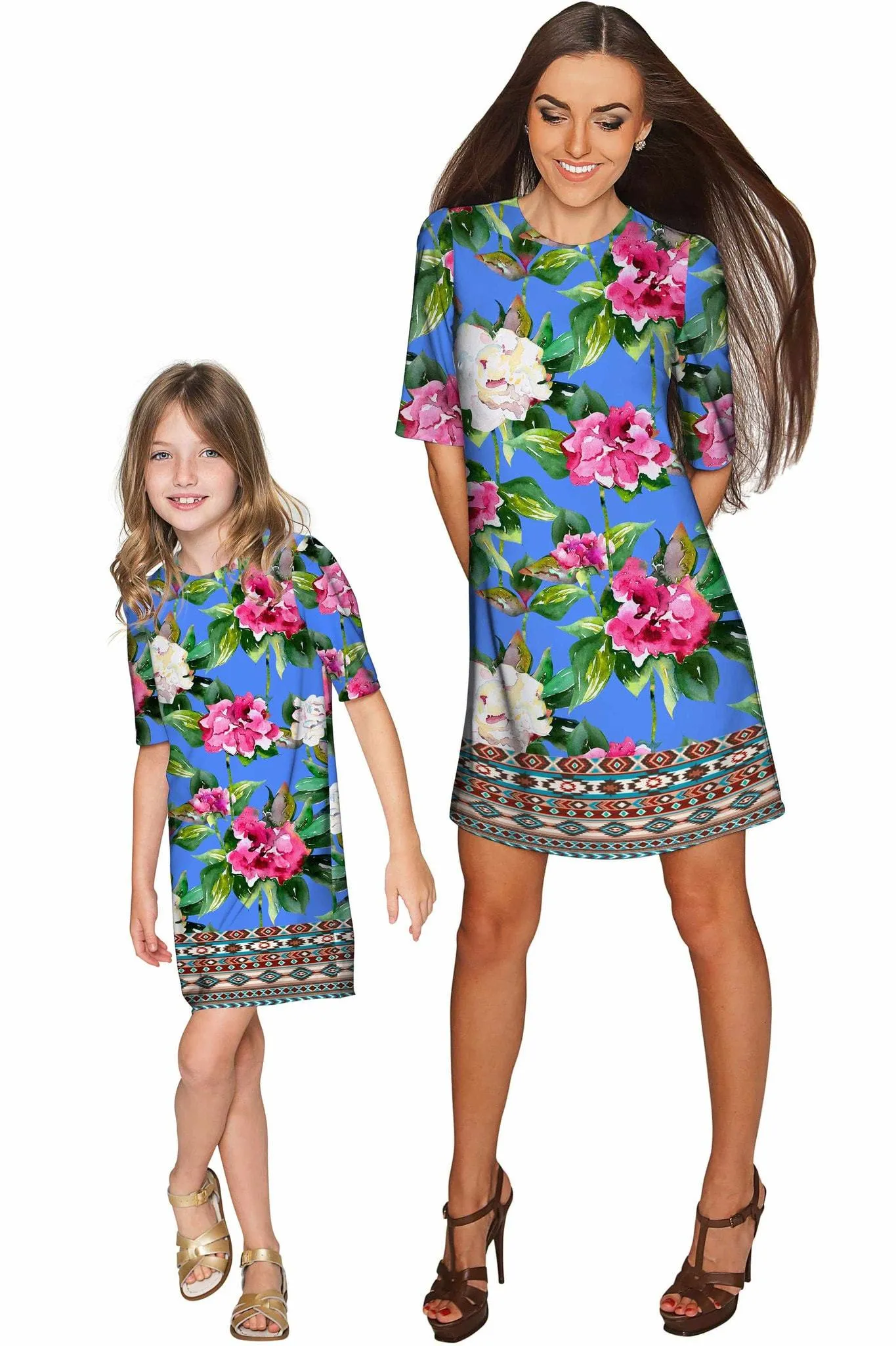 Aquarelle Grace Blue Catchy Floral Shift Dress - Women