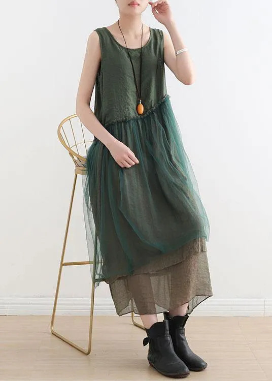 Art Green Patchwork Cotton Summer Dresses