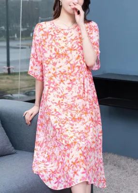 Art Pink O Neck Print Patchwork Chiffon Dresses Summer LY6509