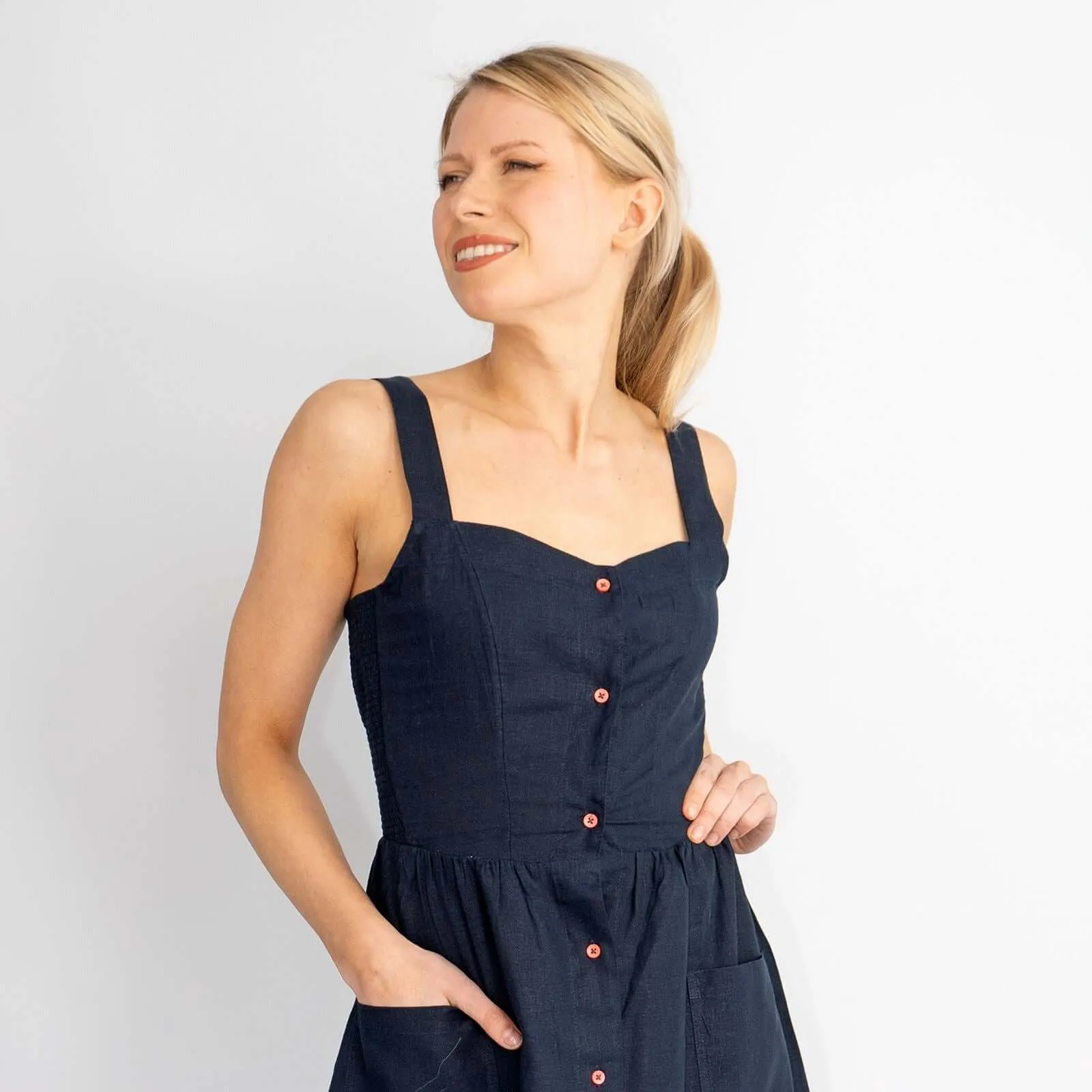 Aubrey Sleeveless Navy Blue Casual Short Summer Dresses