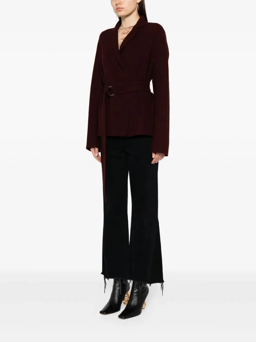 Belted Cashmere Burgundy Coat