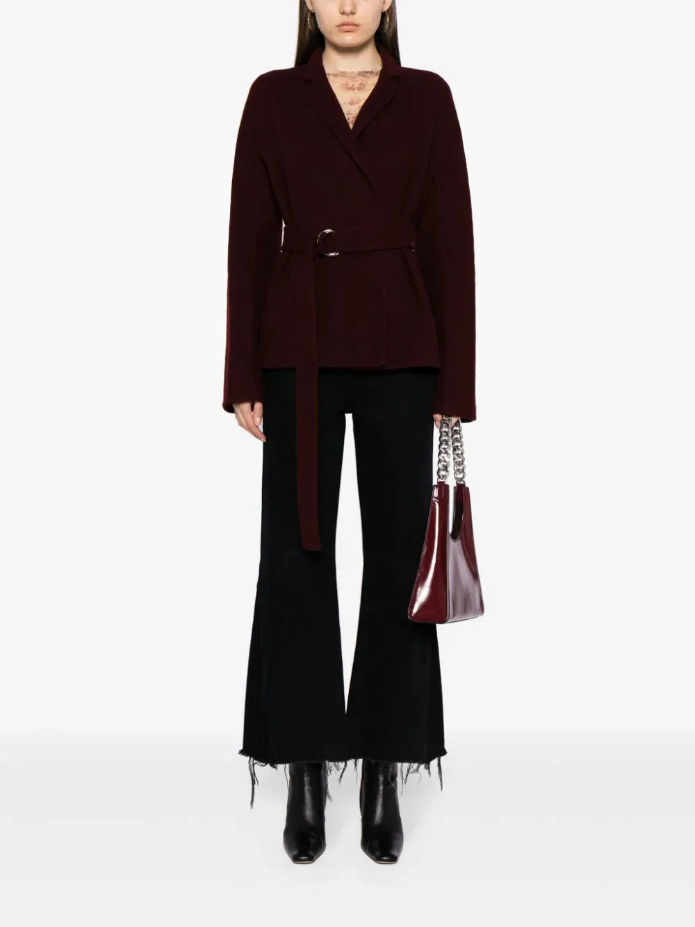 Belted Cashmere Burgundy Coat