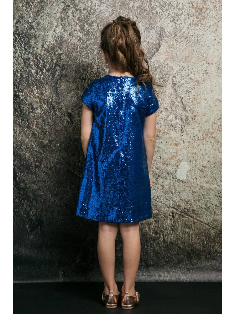 Big Girls Royal Blue Sequin Shift Special Occasion Dress 8-12