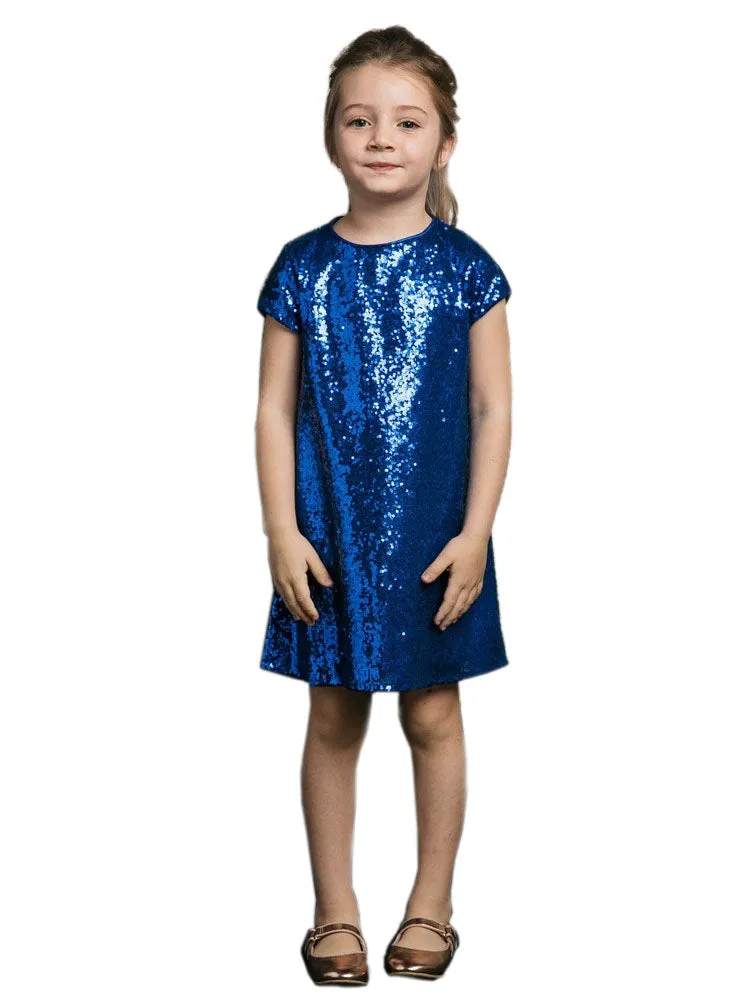 Big Girls Royal Blue Sequin Shift Special Occasion Dress 8-12