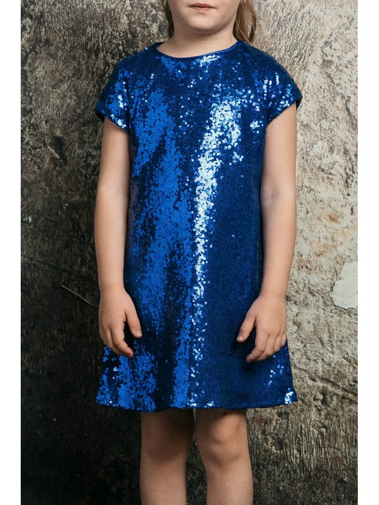 Big Girls Royal Blue Sequin Shift Special Occasion Dress 8-12