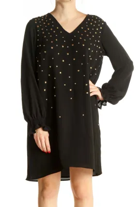 Black Solid Sequin Shift Dress