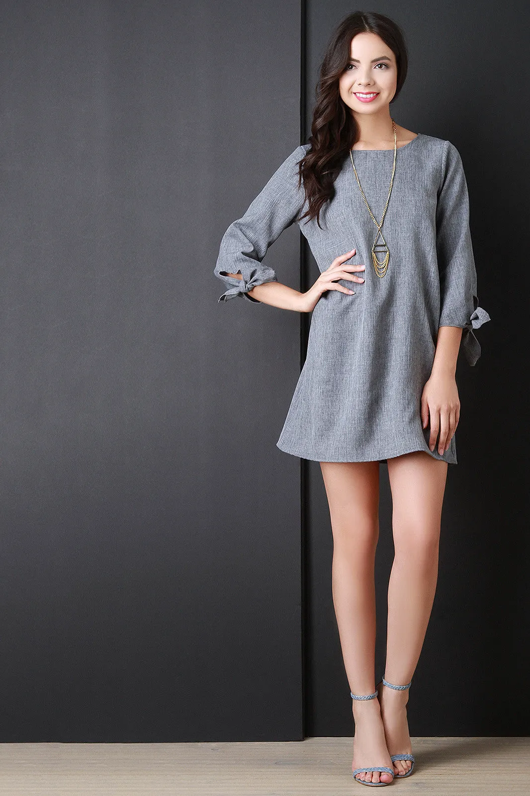 Bow Quarter Sleeve Shift Dress