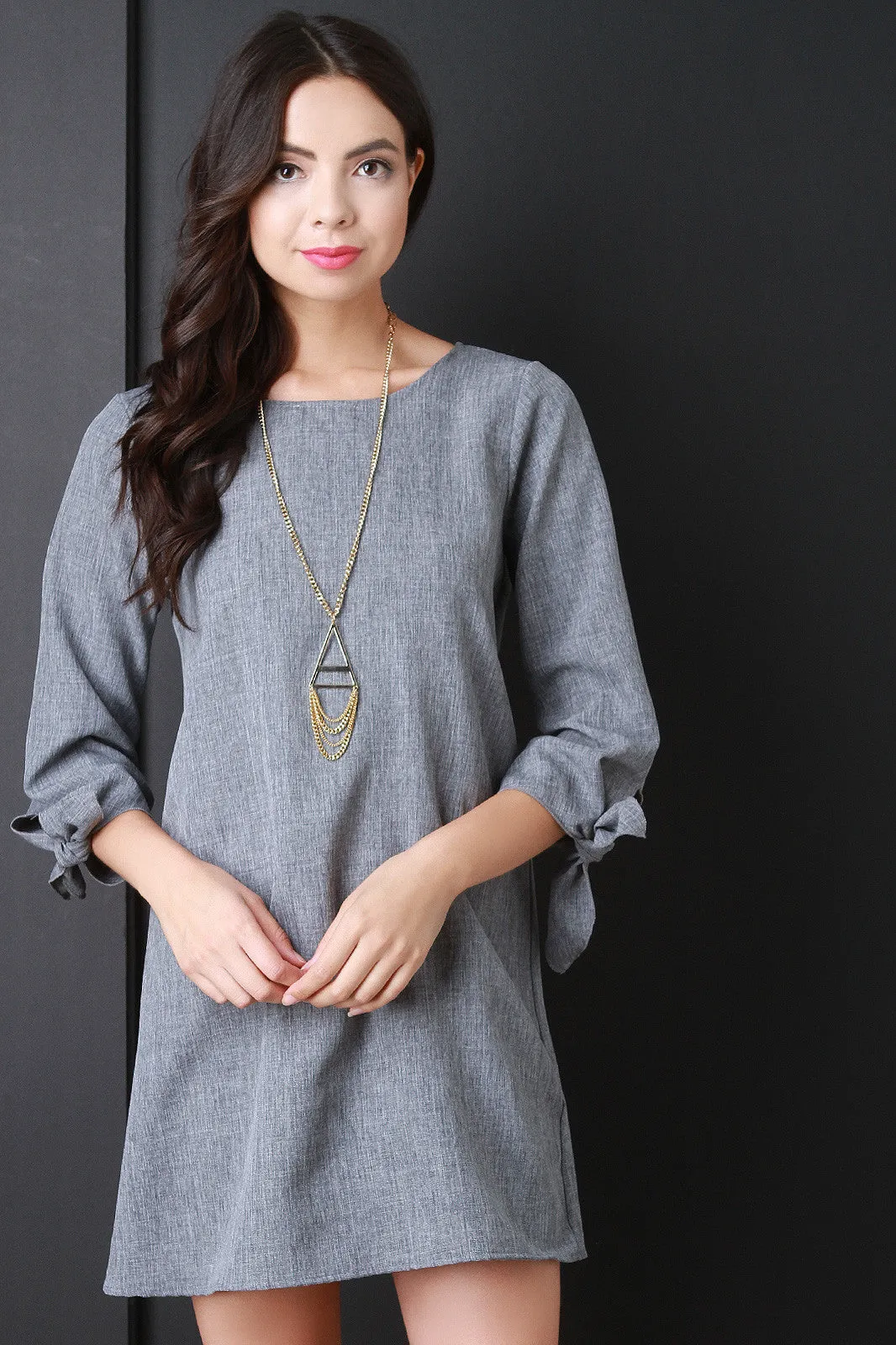 Bow Quarter Sleeve Shift Dress