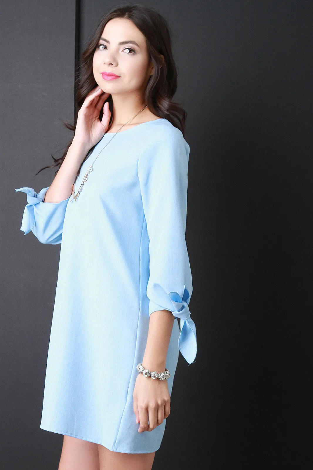 Bow Quarter Sleeve Shift Dress