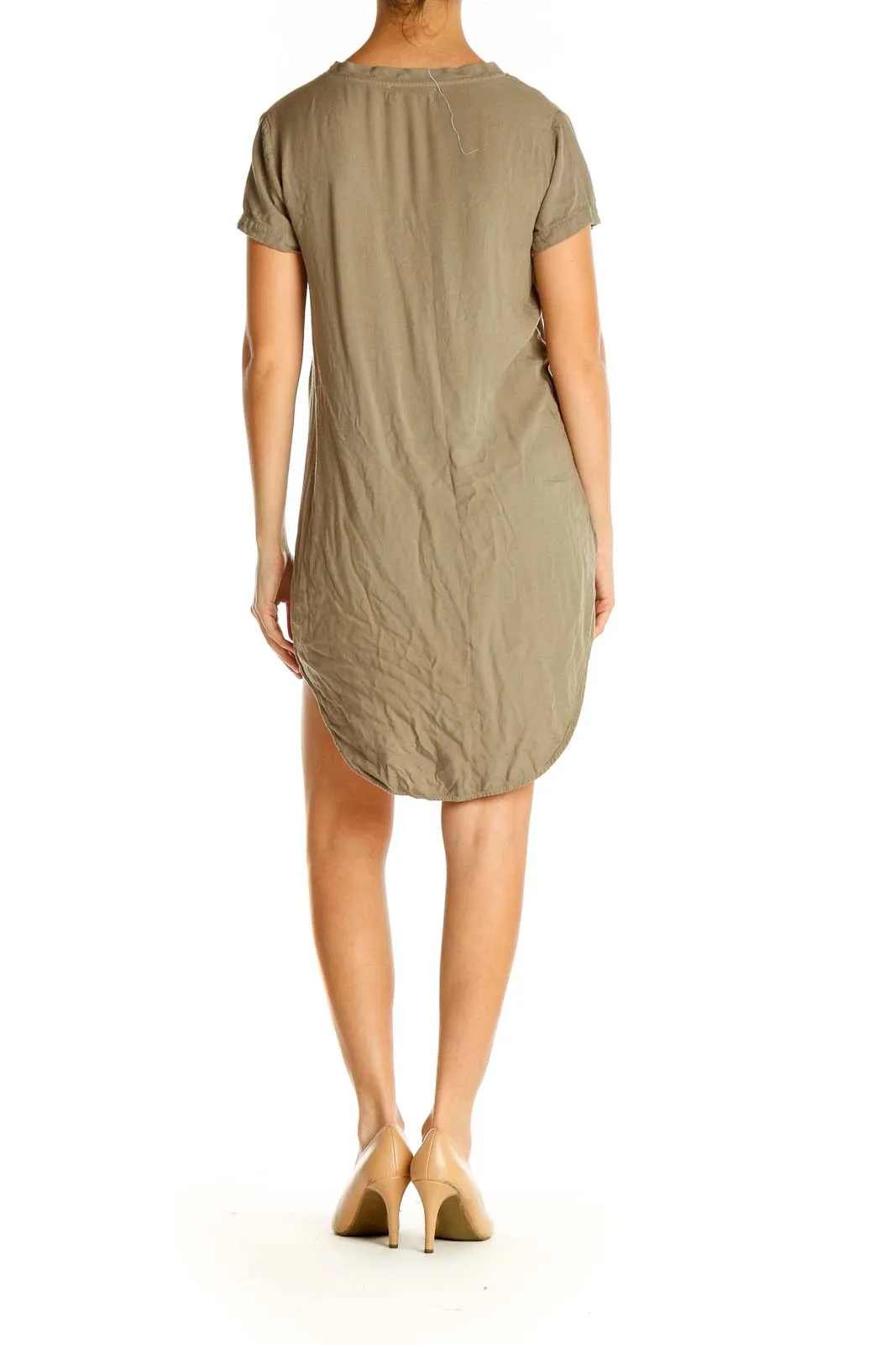 Brown Solid Classic Shift Dress