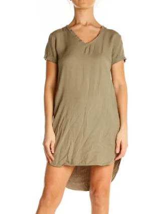 Brown Solid Classic Shift Dress