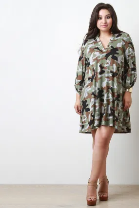 Camouflage V-Neck Shift Dress