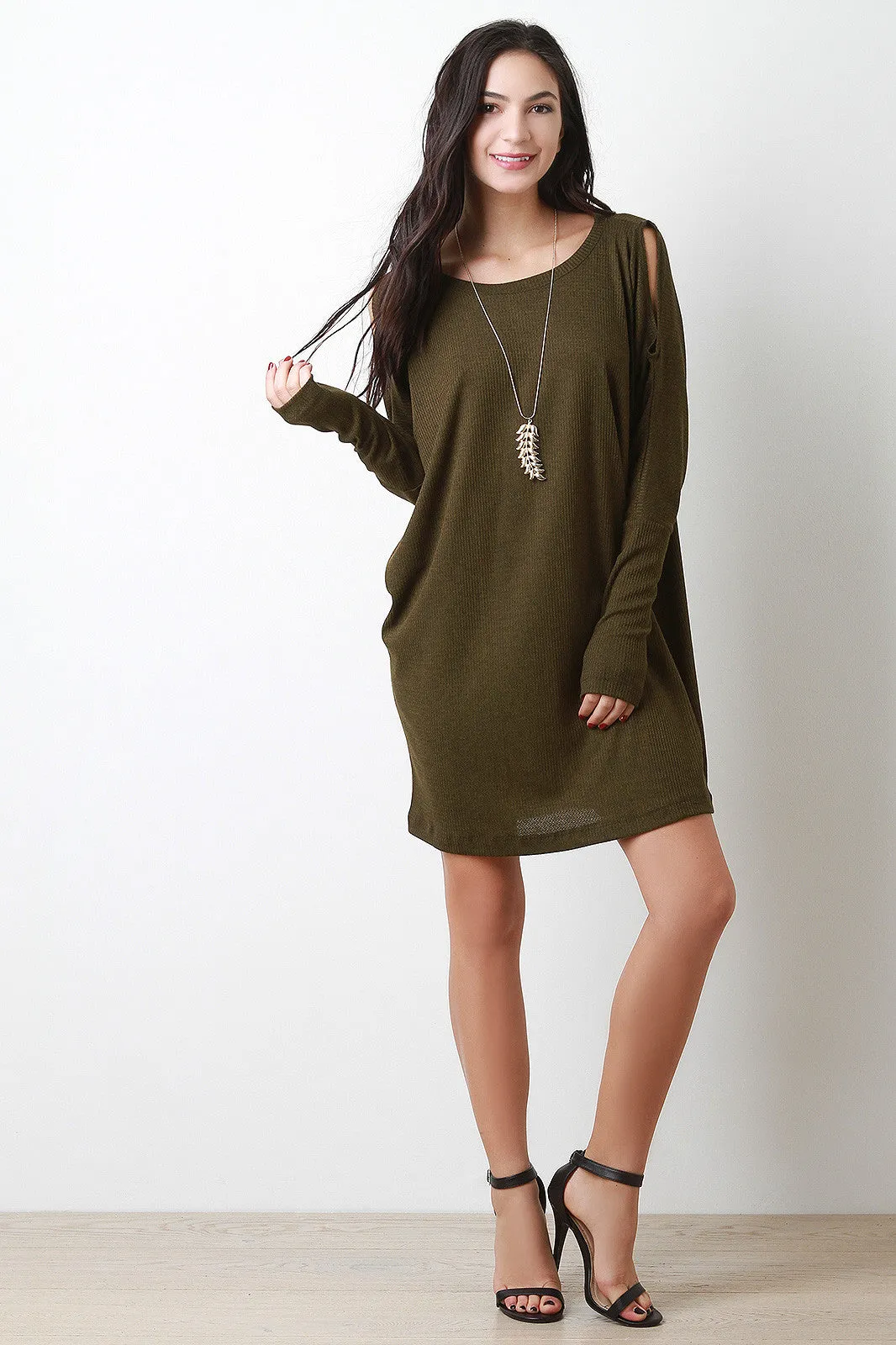 Cold Shoulder Thermal Shift Dress