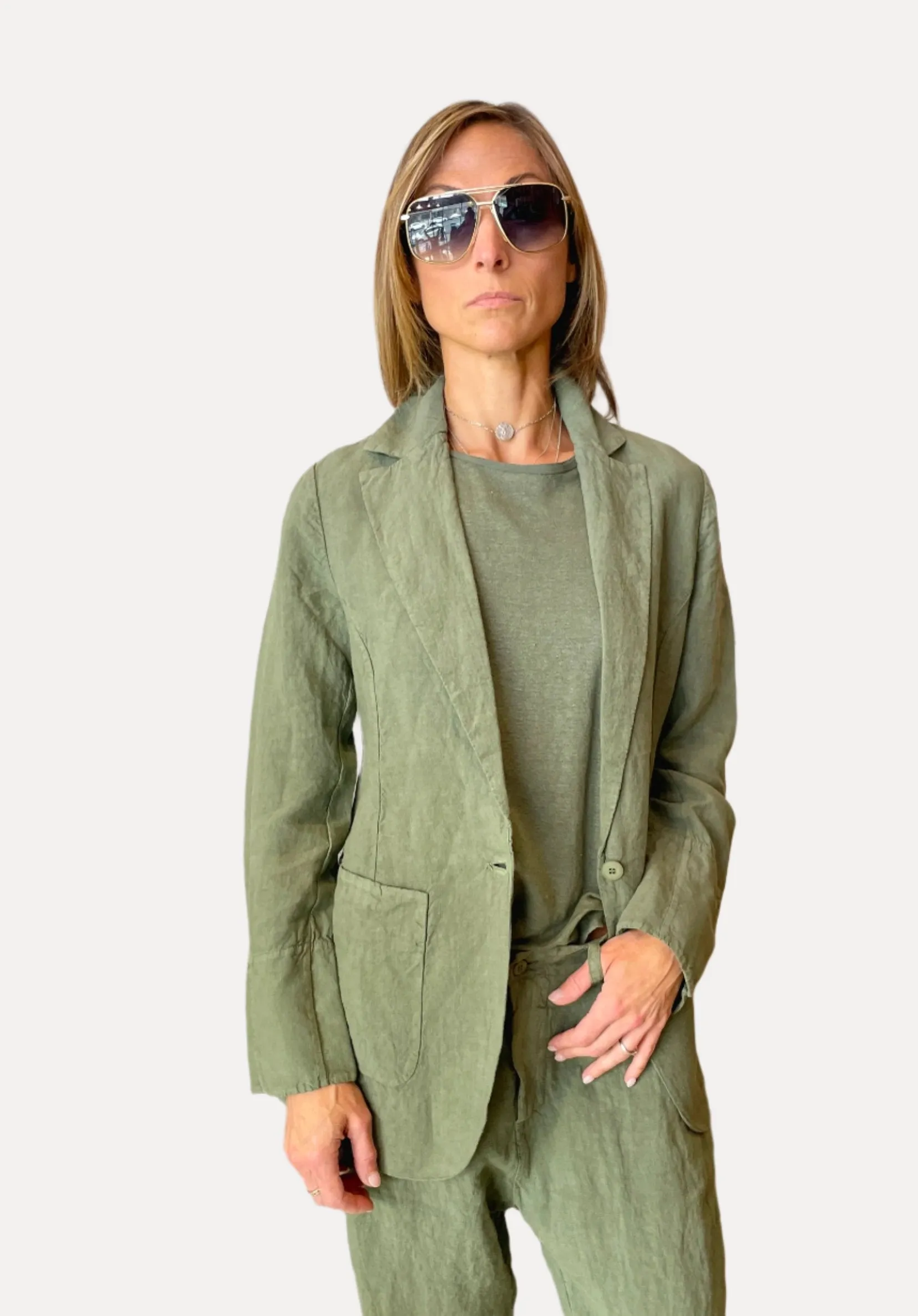 Comfort Fit Linen Jacket - Green