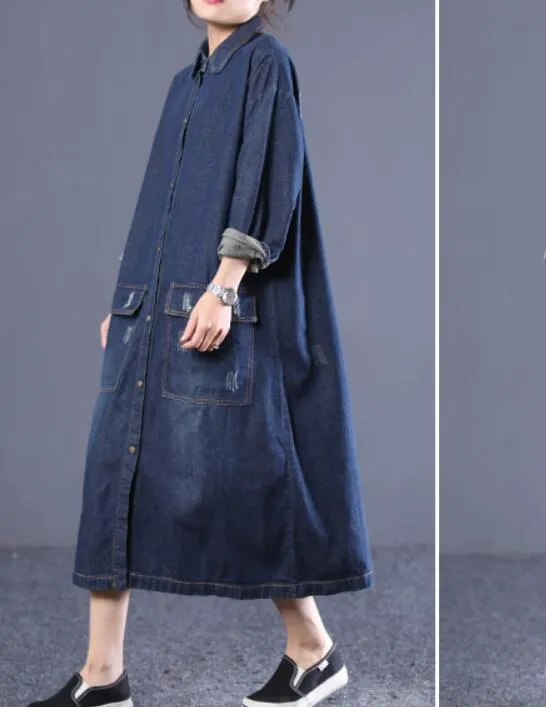 Denim Loose Women Cotton Loose Dresses Long Sleeve Women Dress YM9201229