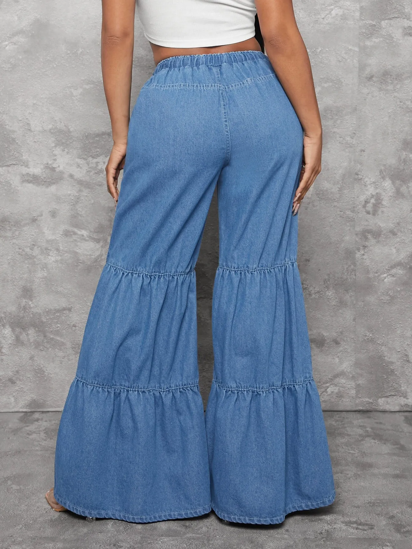 DENIM  WIDE LEG  PULL STRING PANTS