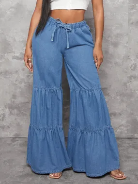 DENIM  WIDE LEG  PULL STRING PANTS