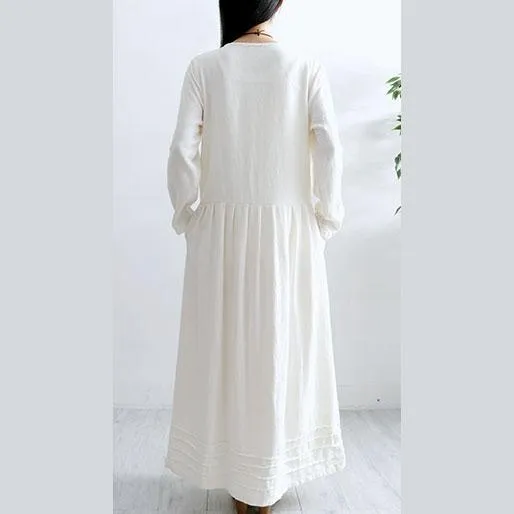 Dunnmall French Long Sleeve Cotton Quilting Clothes Neckline White Loose Dresses Fall ( Limited Stock)