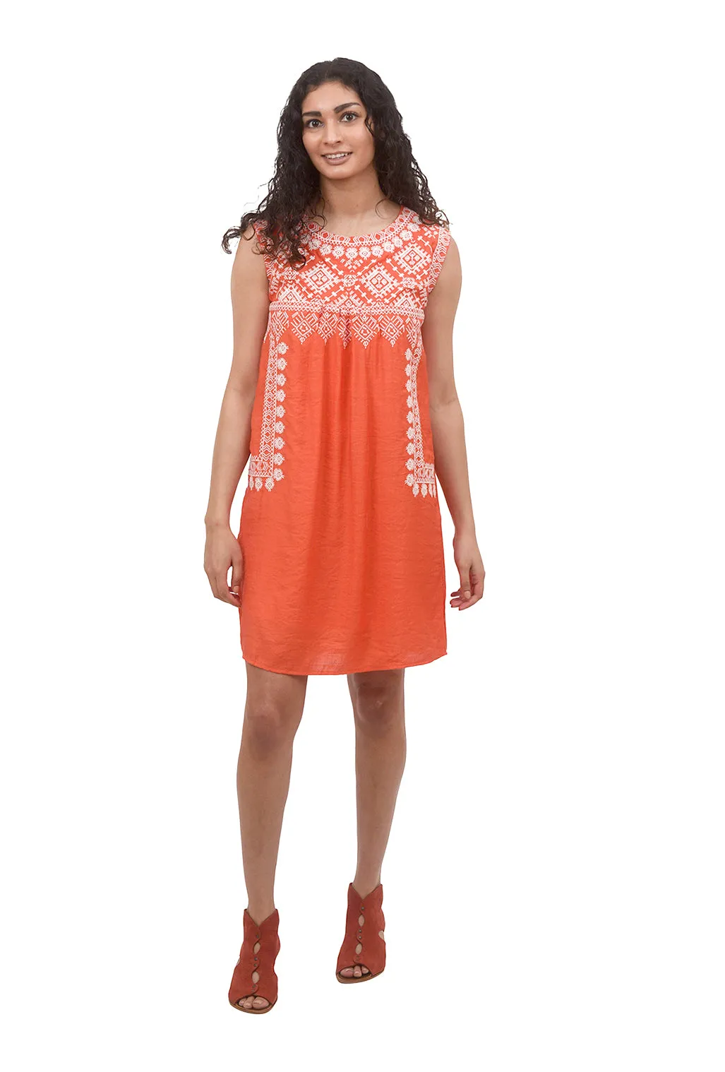 Embroidered Shift Dress, Orange