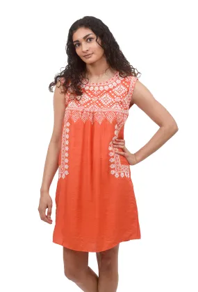 Embroidered Shift Dress, Orange