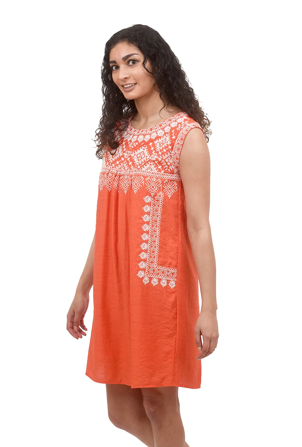 Embroidered Shift Dress, Orange