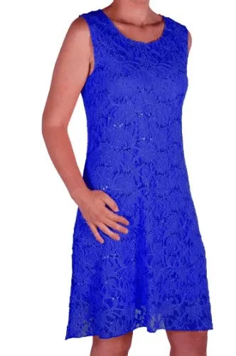 EyeCatch Oversize - Fabia Womens Sleeveless Stretch Floral Sequin Lace Short Mini Evening Party Dress Plus Size