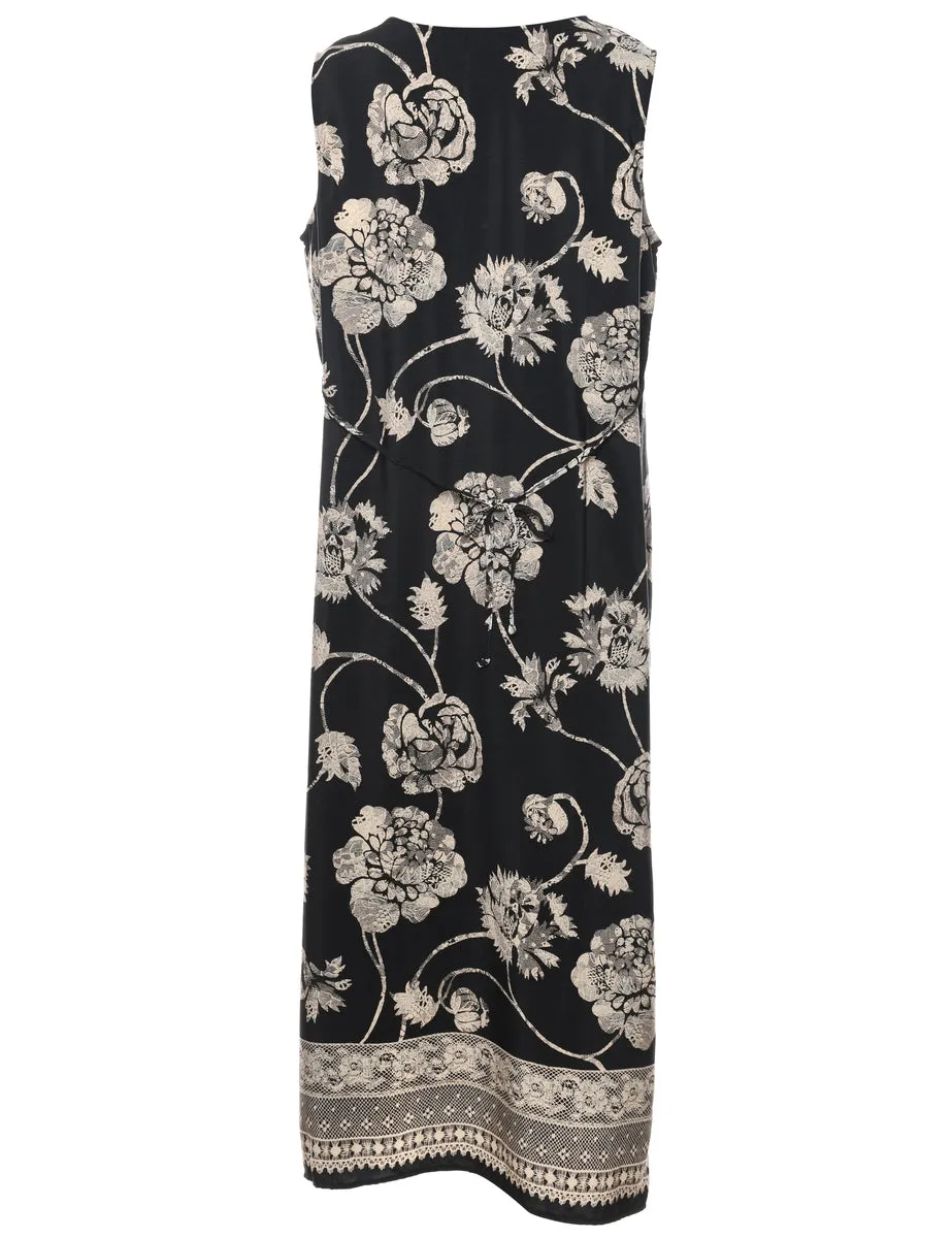 Floral Print Black & Grey Shift Dress - XL