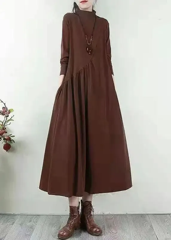 Handmade Purple Wrinkled Patchwork Cotton Long Dresses Fall ML0583