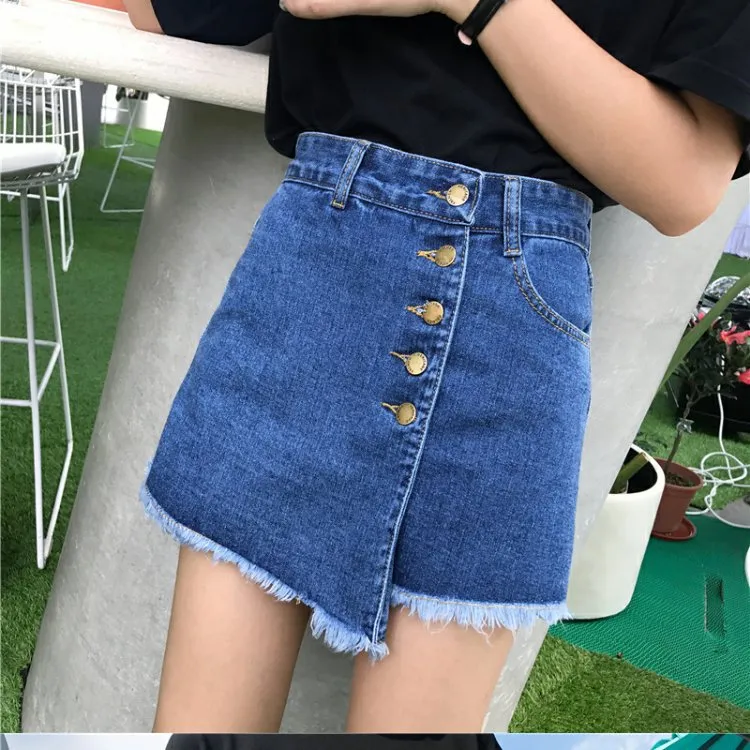 High Waist Denim Pants Women Korean Teenage Girl Pants Popular Niche A-Line Culottes Shorts