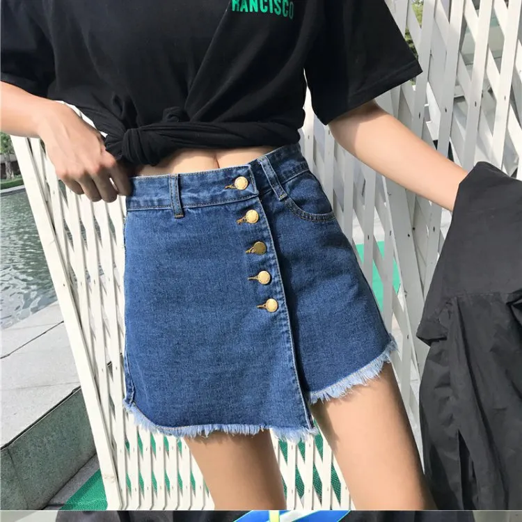 High Waist Denim Pants Women Korean Teenage Girl Pants Popular Niche A-Line Culottes Shorts