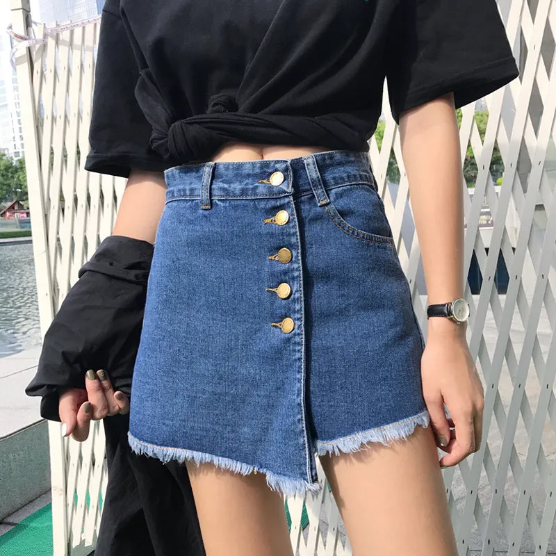 High Waist Denim Pants Women Korean Teenage Girl Pants Popular Niche A-Line Culottes Shorts