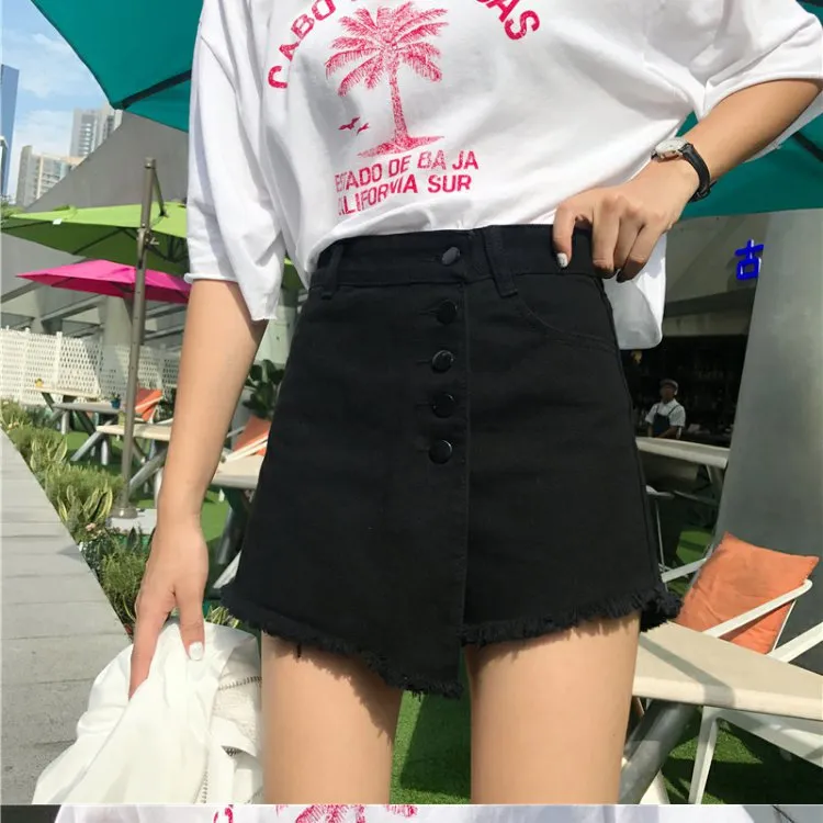 High Waist Denim Pants Women Korean Teenage Girl Pants Popular Niche A-Line Culottes Shorts