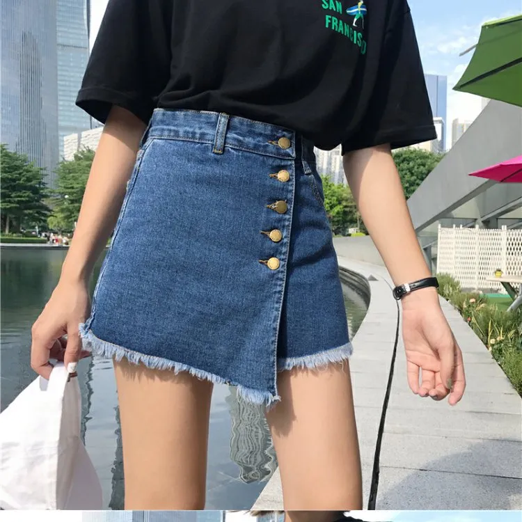 High Waist Denim Pants Women Korean Teenage Girl Pants Popular Niche A-Line Culottes Shorts