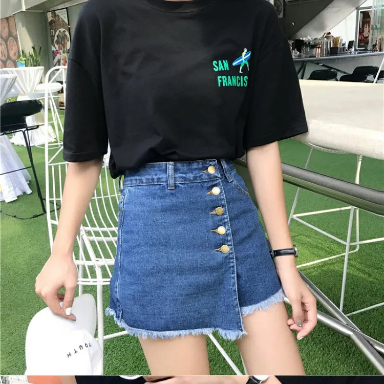 High Waist Denim Pants Women Korean Teenage Girl Pants Popular Niche A-Line Culottes Shorts