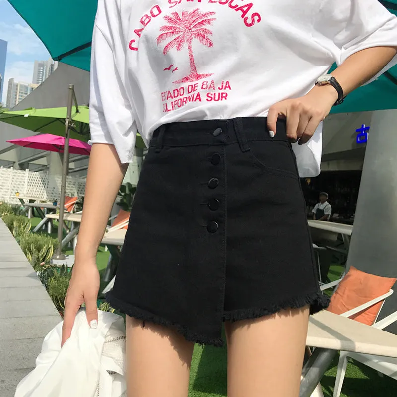 High Waist Denim Pants Women Korean Teenage Girl Pants Popular Niche A-Line Culottes Shorts