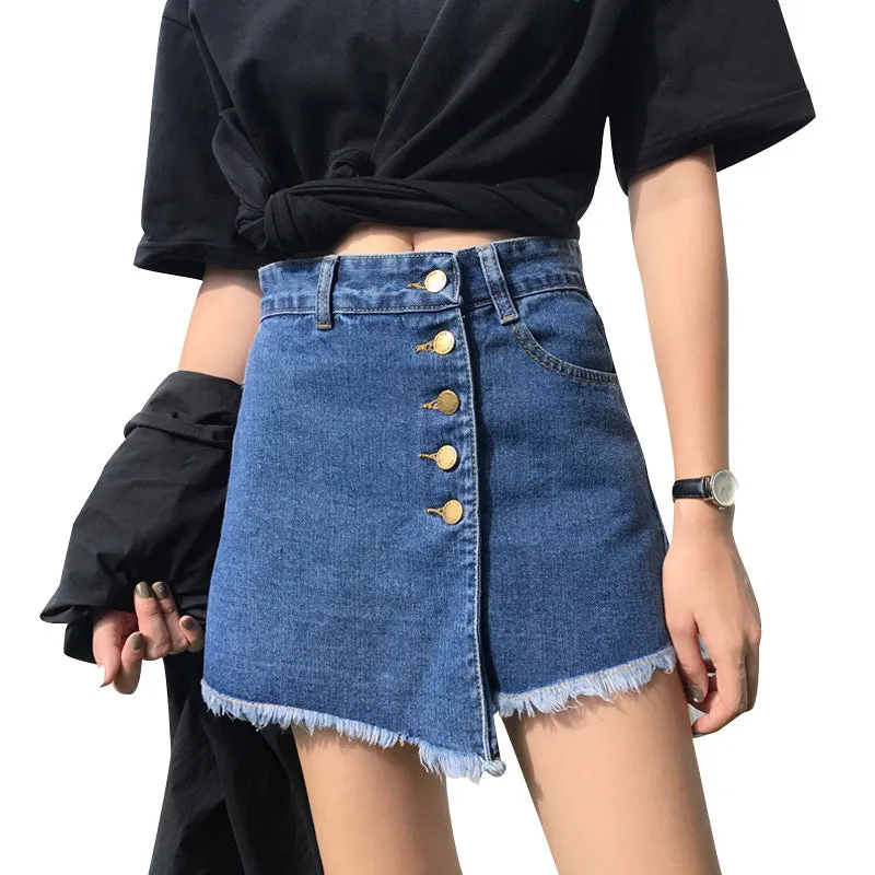 High Waist Denim Pants Women Korean Teenage Girl Pants Popular Niche A-Line Culottes Shorts