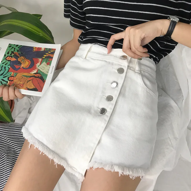 High Waist Denim Pants Women Korean Teenage Girl Pants Popular Niche A-Line Culottes Shorts