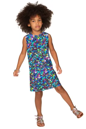 Hollywood Sparkle Adele Grey Star Print Holiday Shift Dress - Girls