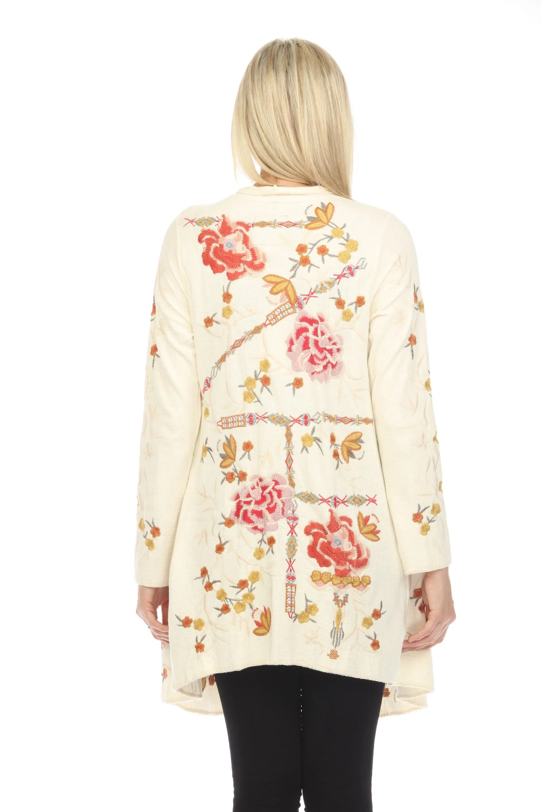 Johnny Was Biya Beige Danny Embroidered Cardigan Boho Chic B55824