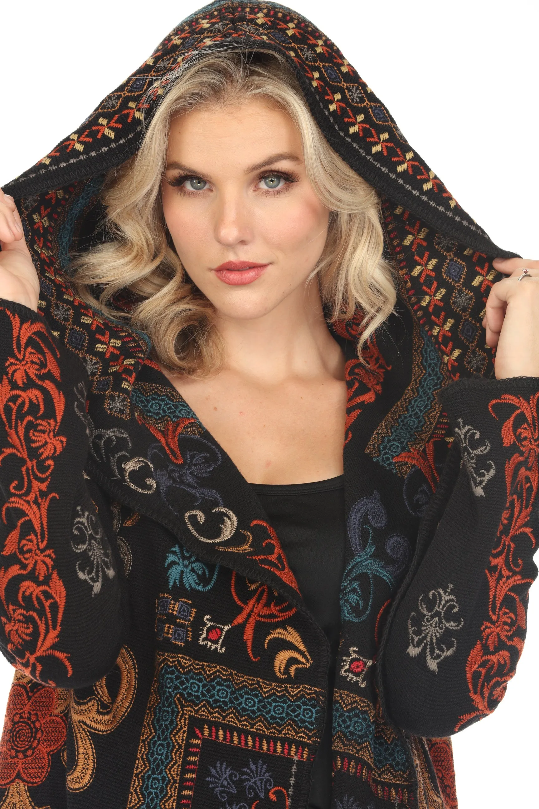 Johnny Was Biya Fabiana Embroidered Hooded Duster Boho Chic B54523