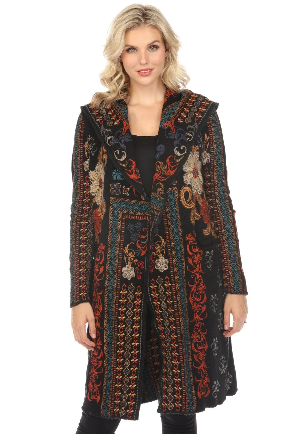 Johnny Was Biya Fabiana Embroidered Hooded Duster Boho Chic B54523