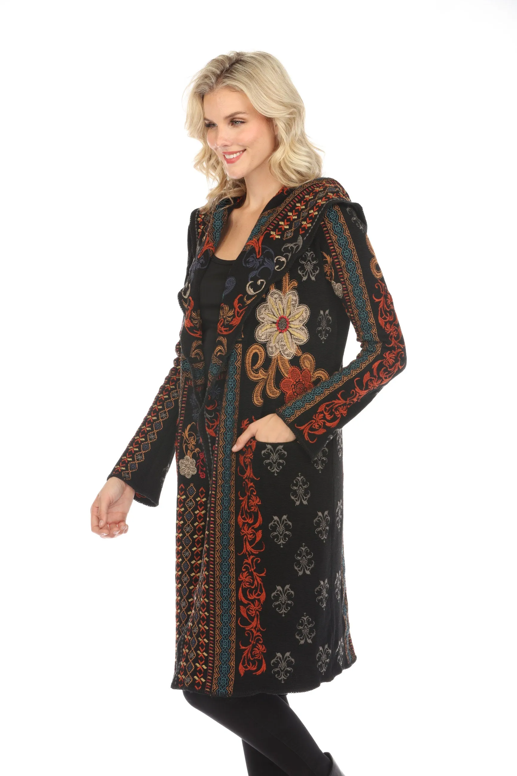 Johnny Was Biya Fabiana Embroidered Hooded Duster Boho Chic B54523