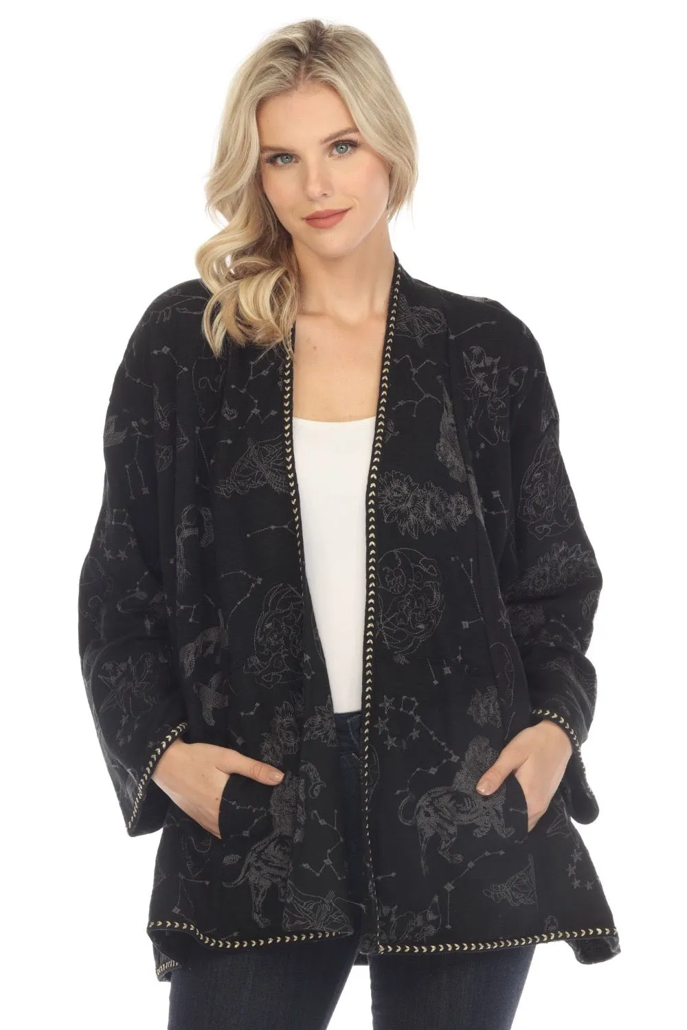 Johnny Was Biya Zodiac Embroidered Open Front Jacket Boho Chic B51922-E