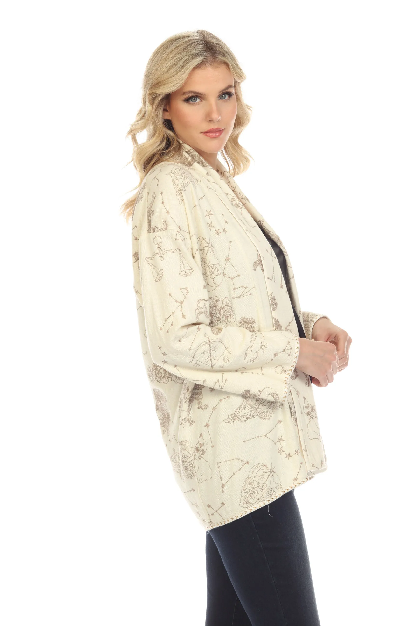 Johnny Was Biya Zodiac Embroidered Open Front Jacket Boho Chic B51922-E