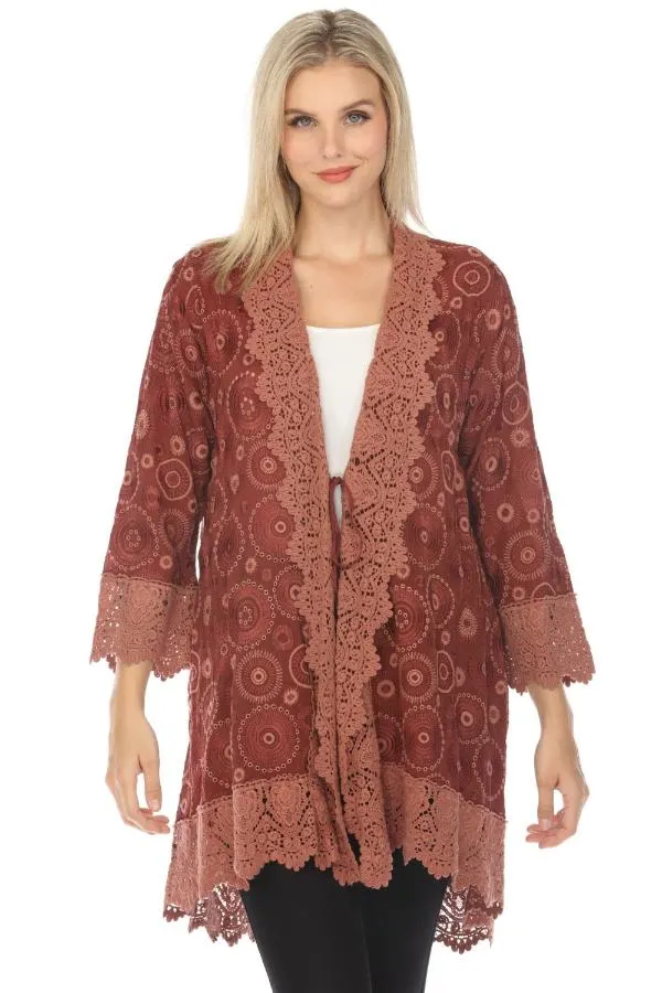 Johnny Was Bubbles Sparrows Lace Trim Jacket Boho Chic C48223 *