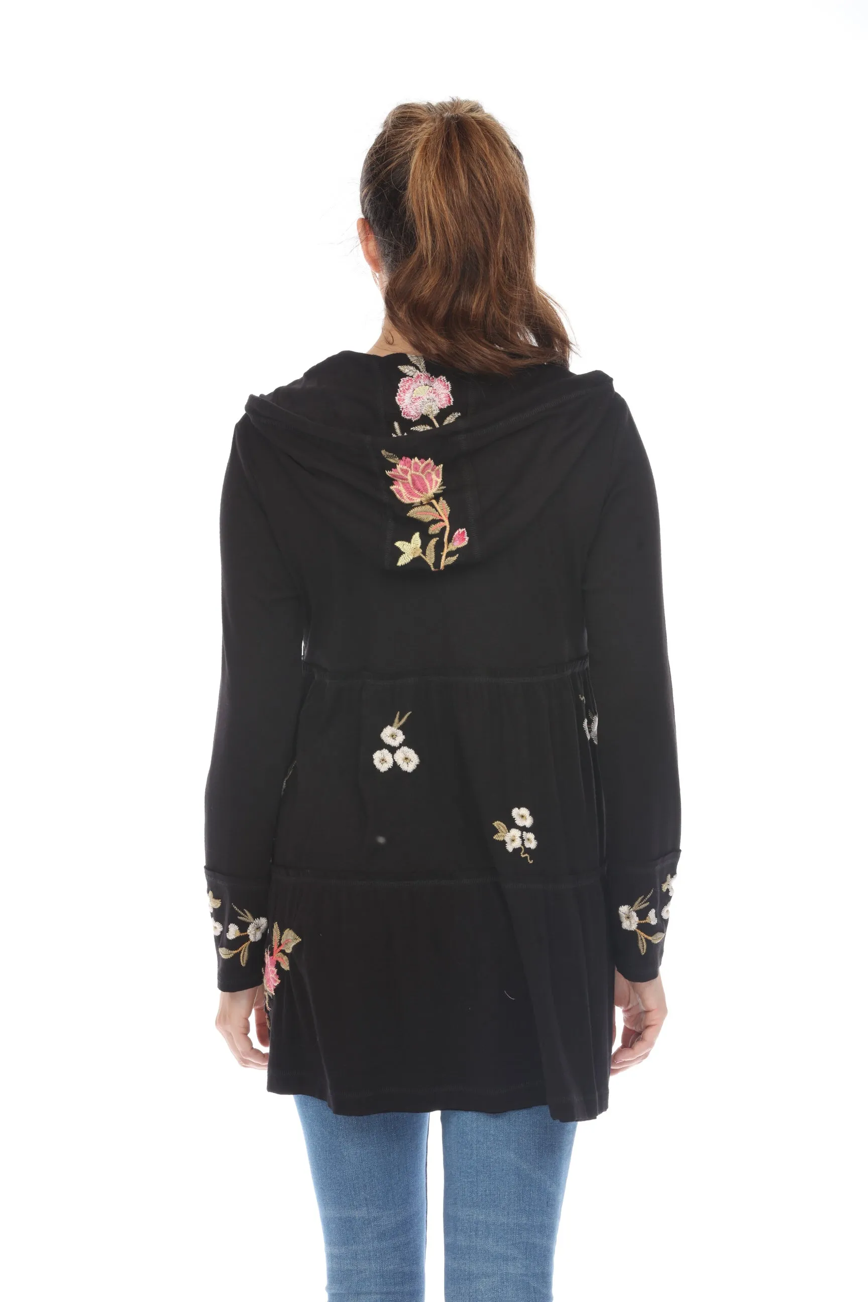 Johnny Was Zuzu Tiered Zip Front Hoodie Boho Chic R49423